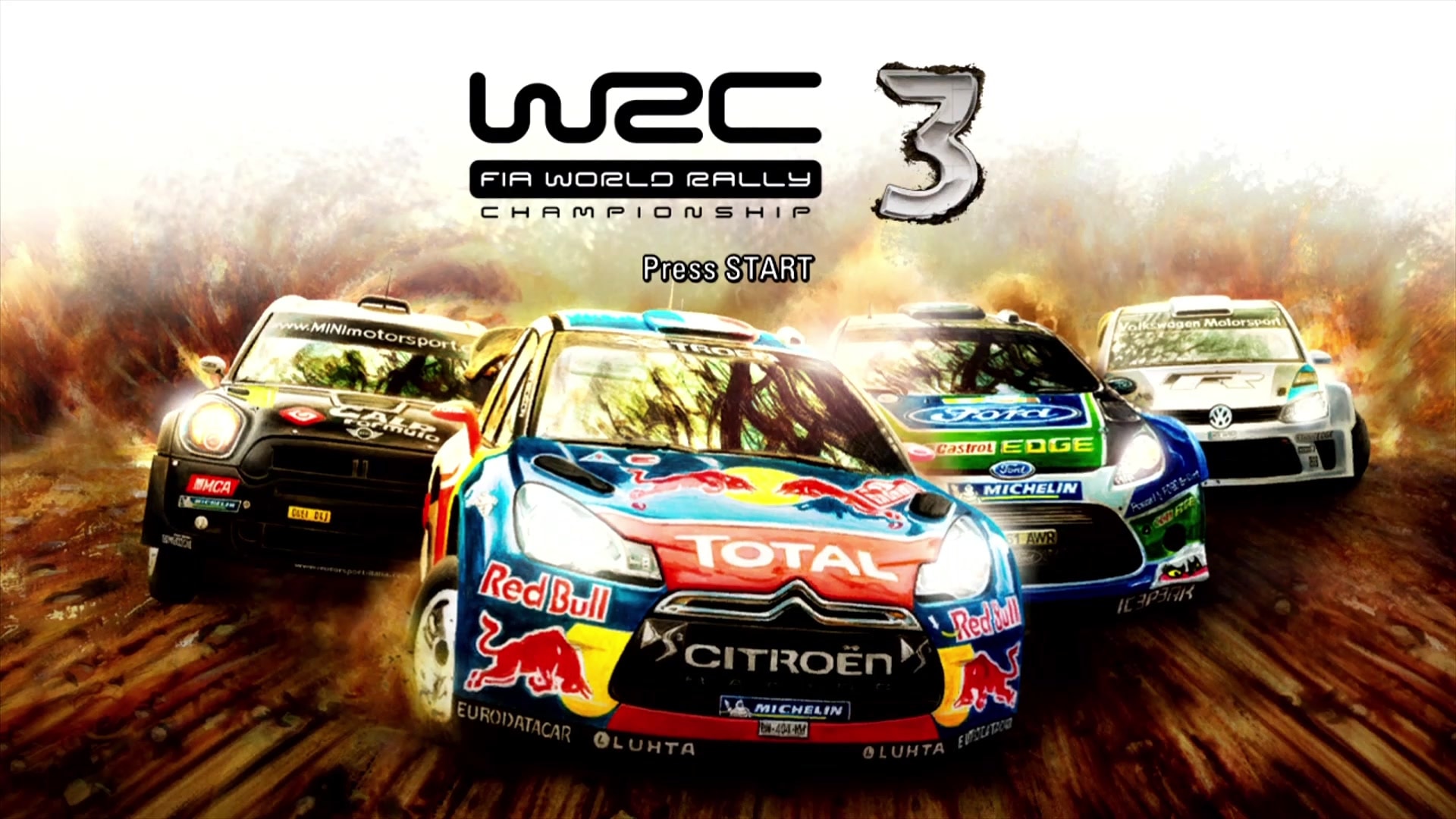 WRC 3 title screen for Xbox 360